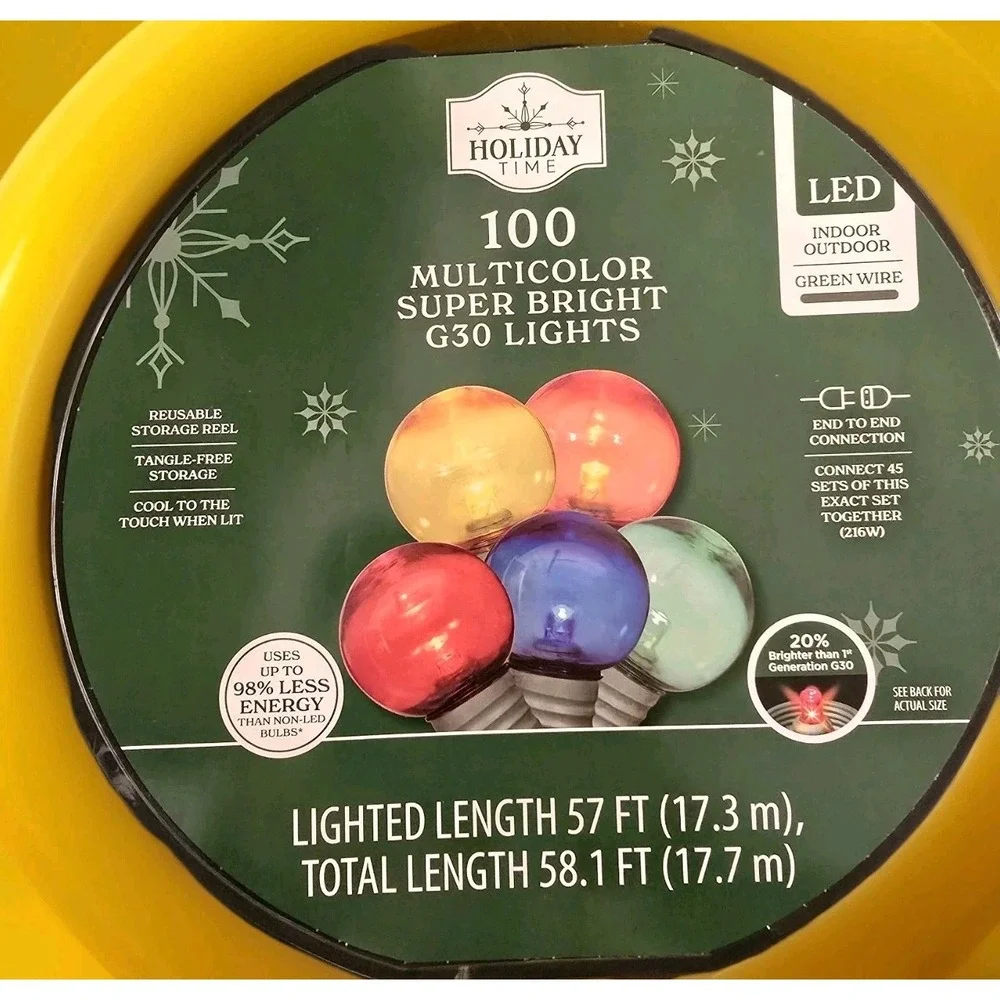 Holiday Time 100 Multicolor Super Bright G30 LED Lights Indoor/Outdoor 57 Feet
